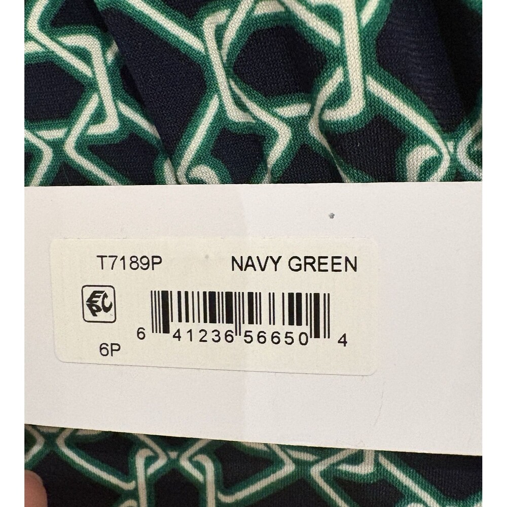 London Times Dress Women's Size 6P Petites Navy Blue Green Printed A-Line NWT - Picture 10 of 12